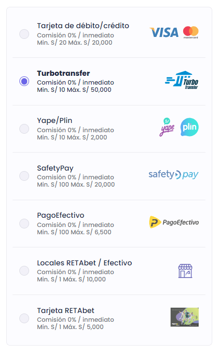 medios de pago retabet